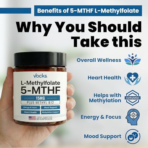 Vocks L Methylfolato 15mg | 5-MTHF + Metil B12 | Suplemento de Methylfolato de Alta Potencia | Folato Activo Vitamina B9 | Suplemento MTHFR | 90 - imagen 4