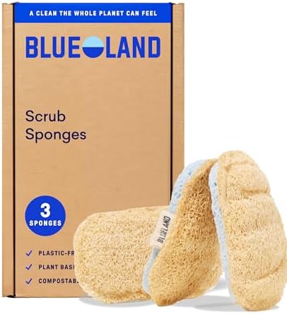 Esponjas de Limpieza BLUELAND, Paquete de 3, Loofah Doble Cara, Sin Plástico, A base de Plantas, No Rayan, para Cocina - imagen 1