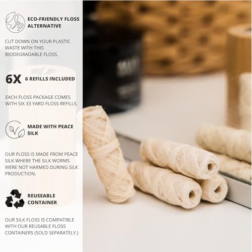 Relleno de Hilo Dental de Seda Biodegradable - Paquete de Seis - Hilo Dental Orgánico Natural, Recargable y Compostable - 6 x 30 Metros - Ecológico - imagen 4