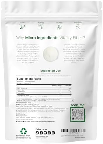 Micro Ingredients Polvo de Fibra Prebiótica Vitality, 1lb | Mezcla Fácil para la Salud Digestiva y del Intestino | Suplemento de Fibra Soluble para - imagen 2