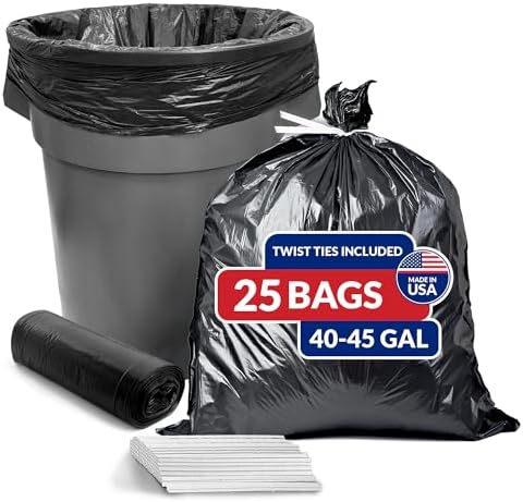 Bolsas de Basura Reli de 45 Galones Resistentes (Paquete de 25) | Negras | Con Cintas de Torcer | Extra Fuertes y a Prueba de Fugas | Ideales para - imagen 1