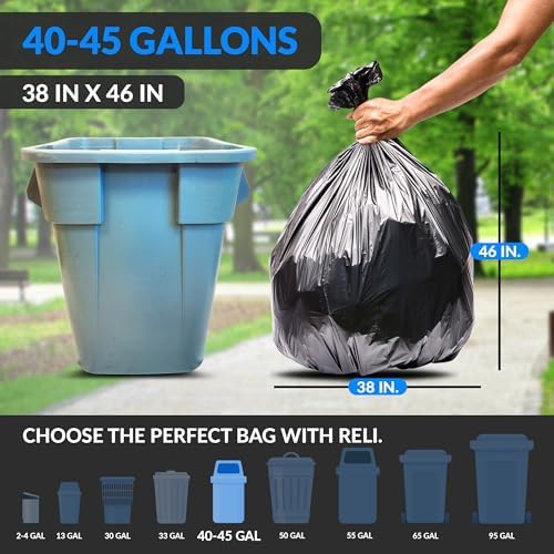 Bolsas de Basura Reli de 45 Galones Resistentes (Paquete de 25) | Negras | Con Cintas de Torcer | Extra Fuertes y a Prueba de Fugas | Ideales para - imagen 2