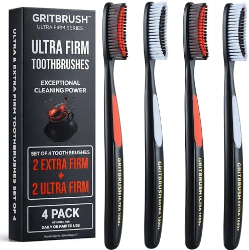Cepillos de Dientes Firmes JoyMax Products GRITBRUSH para Adultos, Dureza Alta y Extra Alta, Set Manual de Limpieza Profunda, Paquete de 4 - imagen 1