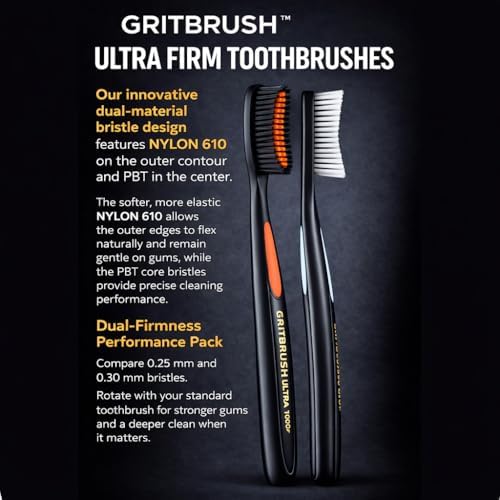 Cepillos de Dientes Firmes JoyMax Products GRITBRUSH para Adultos, Dureza Alta y Extra Alta, Set Manual de Limpieza Profunda, Paquete de 4 - imagen 2