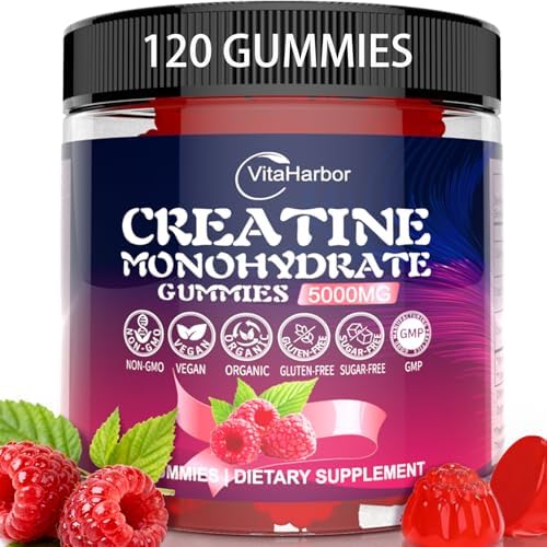 Gomitas de Creatina Monohidratada 5000mg para Hombres y Mujeres, Orgánicas, Sin Azúcar, Veganas, Sabor Frambuesa, 120 Unidades - imagen 1