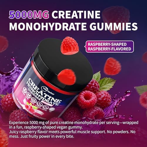Gomitas de Creatina Monohidratada 5000mg para Hombres y Mujeres, Orgánicas, Sin Azúcar, Veganas, Sabor Frambuesa, 120 Unidades - imagen 3