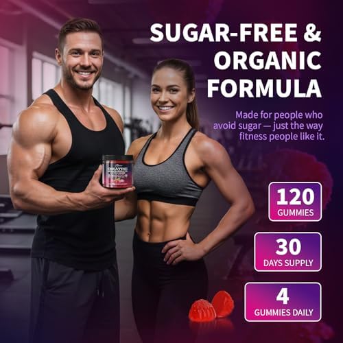 Gomitas de Creatina Monohidratada 5000mg para Hombres y Mujeres, Orgánicas, Sin Azúcar, Veganas, Sabor Frambuesa, 120 Unidades - imagen 7
