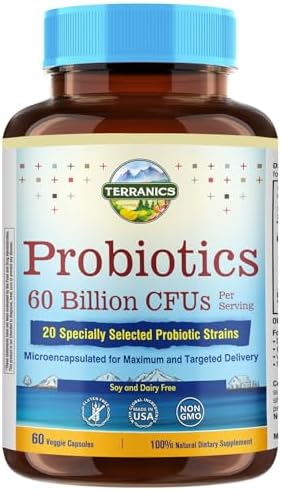 Terranics Probióticos 60 Mil Millones CFU, 20 Cepas, 60 Cápsulas Veganas, Suplemento Probiótico Estable para Hombres y Mujeres, Sin GMO, Sin Soja, - imagen 1