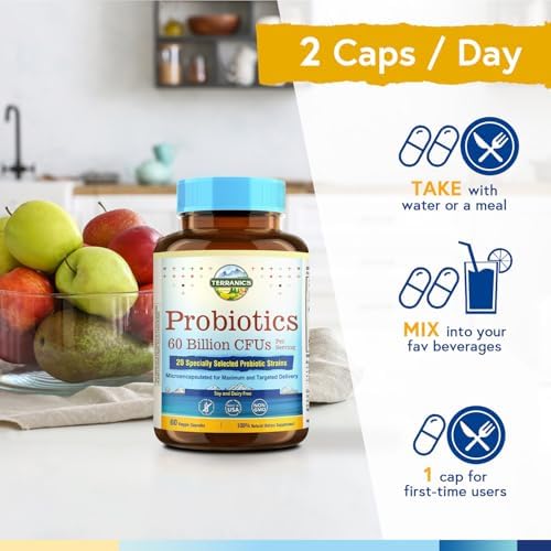 Terranics Probióticos 60 Mil Millones CFU, 20 Cepas, 60 Cápsulas Veganas, Suplemento Probiótico Estable para Hombres y Mujeres, Sin GMO, Sin Soja, - imagen 7