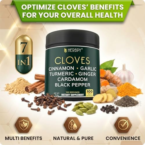 Suplemento de Clavo Herbpy 7 en 1 500mg Rico en Vitaminas y Minerales para Digestión, Inmunidad y Salud Cardiaca con Canela, Cúrcuma, Jengibre, - imagen 4