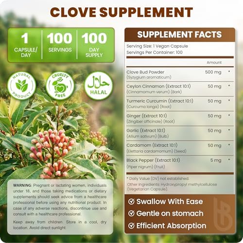 Suplemento de Clavo Herbpy 7 en 1 500mg Rico en Vitaminas y Minerales para Digestión, Inmunidad y Salud Cardiaca con Canela, Cúrcuma, Jengibre, - imagen 6