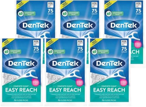 DenTek Hilo Dental Completo Easy Reach, Con recubrimiento de flúor avanzado, Sabor a enjuague bucal, 75 piezas (Paquete de 6) - imagen 1