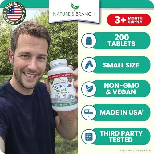 Magnesio Taurato 400mg | Alta Absorción | 200 Cápsulas para Sueño, Salud Cardiaca, Calma y Articulaciones | Suplemento Extra Fuerte para Hombres y - imagen 2