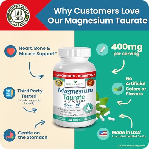 Magnesio Taurato 400mg | Alta Absorción | 200 Cápsulas para Sueño, Salud Cardiaca, Calma y Articulaciones | Suplemento Extra Fuerte para Hombres y - imagen 5