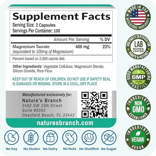 Magnesio Taurato 400mg | Alta Absorción | 200 Cápsulas para Sueño, Salud Cardiaca, Calma y Articulaciones | Suplemento Extra Fuerte para Hombres y - imagen 6
