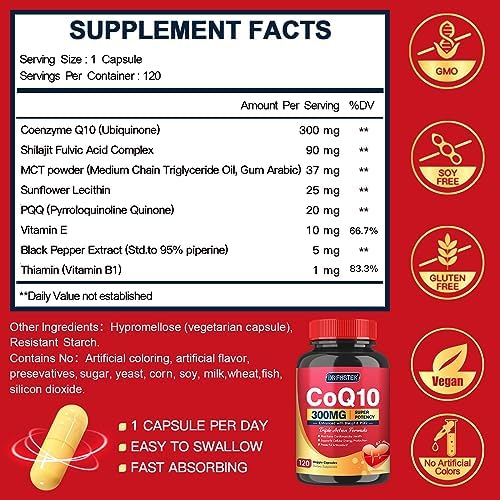 Quinovit CoQ10 300mg con PQQ y Shilajit - Potente antioxidante para la salud del corazón y cerebro - Alta absorción con Bioperine - 120 cápsulas - imagen 2