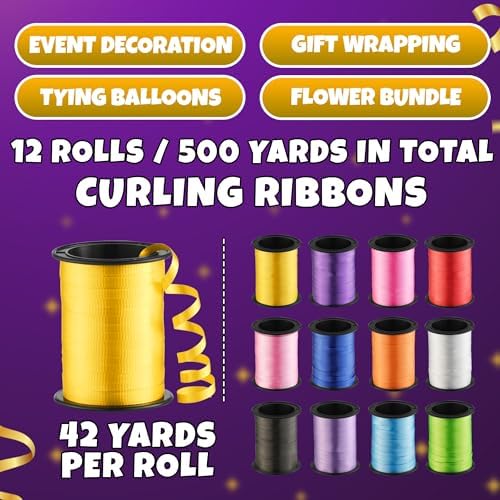 Juego de 12 Rollos de Cinta Rizada para Regalos - 3/16in x 125 Pies por Rollo - Cinta para Globos, Manualidades, Decoraciones de Cumpleaños y Bodas, - imagen 3