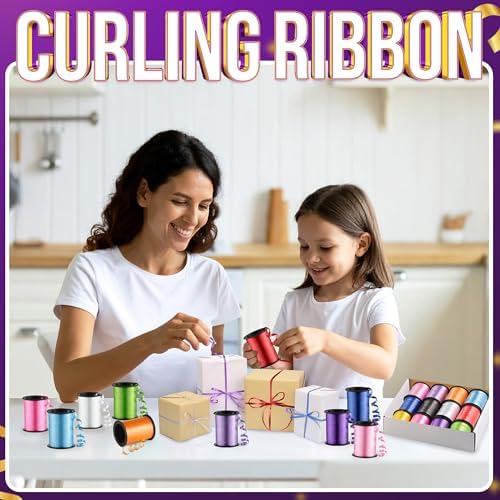 Juego de 12 Rollos de Cinta Rizada para Regalos - 3/16in x 125 Pies por Rollo - Cinta para Globos, Manualidades, Decoraciones de Cumpleaños y Bodas, - imagen 4