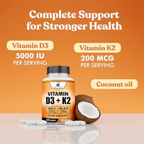 Suplementos American Standard Vitamina D3 5000 IU (125mcg) con Vitamina K2 (MK7) 200mcg por Cápsula - Sin Gluten, No GMO, 120 Cápsulas, 120 - imagen 3