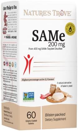 Suplemento Diario SAM-e 200mg - Vegano, Kosher, No OGM, Sin Soja, Sin Gluten - 60 Tabletas Recubiertas - Empaque en Blíster Frío - de Nature’s Trove - imagen 1