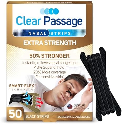 Tiras Nasales Clear Passage Extra Fuerte 50 Pzas, Dilatadores Nasales para Hombres y Mujeres, Anti Ronquidos, Alivio Instantáneo de Congestión, - imagen 1