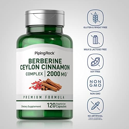 Complejo de Berberina HCI con Canela de Ceilán Piping Rock | 120 Cápsulas | Suplemento de Extracto Herbal | Vegetariano, Sin OGM y Libre de Gluten - imagen 3