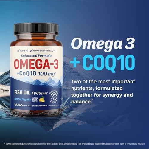 Aceite de Pescado Omega 3 + Co Q10 | 1305MG Omega-3 con CoQ10 100MG para la Salud del Corazón, Energía Celular y Soporte Antioxidante | Suplementos - imagen 5