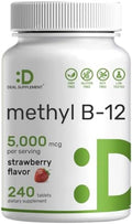 SUPLEMENTO DEAL Methyl B-12 5000 mcg, 240 Tabletas Masticables | Sabor Fresa - Apoyo Energético y Salud Cerebral - Vegetariano y Libre de OGM - imagen 1