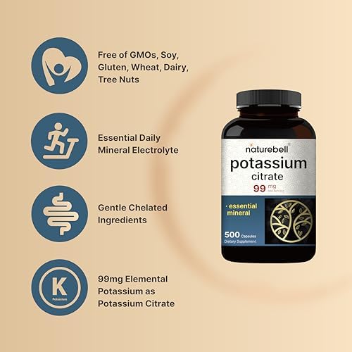 Suplemento de Citrato de Potasio 99mg, 500 Cápsulas | Minerales Quelados – Electrolito Esencial – Sin OGM, Libre de Gluten - imagen 4