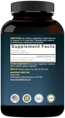 Suplemento de Citrato de Potasio 99mg, 500 Cápsulas | Minerales Quelados – Electrolito Esencial – Sin OGM, Libre de Gluten - imagen 8