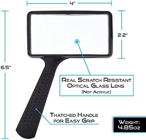 Lupa de Mano Rectangular Jumbo (3X de Aumento) – Lente de Vidrio Resistente a Rayones - Amplia Área de Visión Horizontal - imagen 2