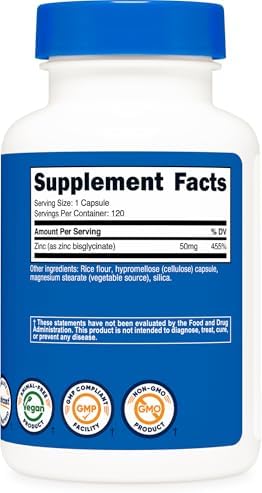 Nutricost Zinc Bisglicinato (50mg) 120 Cápsulas Veganas - Suplemento Libre de GMO y Gluten - imagen 5