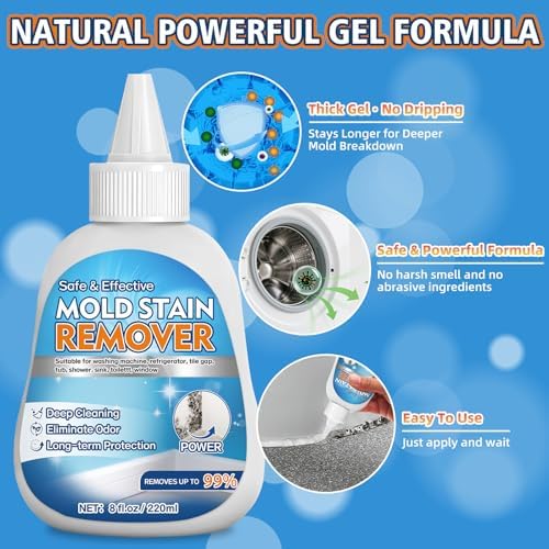 Gel Quitamanchas de Moho AAROVIBE para Sello de Lavadora, Limpiador Espeso sin Frotar para Lavadoras de Carga Frontal, Azulejos y Silicona, Limpieza - imagen 3