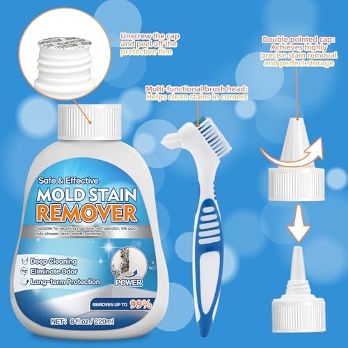 Gel Quitamanchas de Moho AAROVIBE para Sello de Lavadora, Limpiador Espeso sin Frotar para Lavadoras de Carga Frontal, Azulejos y Silicona, Limpieza - imagen 5