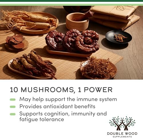 Suplemento de Complejo de Hongos Double Wood Supplements - 1,000mg - 10 Hongos Esenciales (Melena de León, Reishi, Cordyceps y Más), 120 Cápsulas - imagen 4