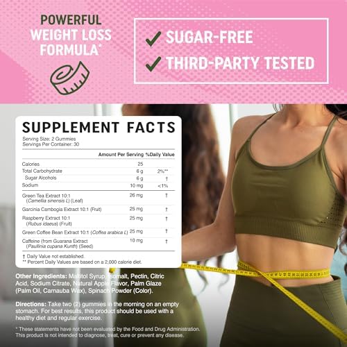 Gomitas Quema Grasas para Mujeres | Pérdida de Peso con Té Verde, Granos de Café Verde, Garcinia Cambogia y Cetonas | 60 Unidades - imagen 6