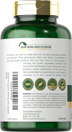 Cápsulas de Fenogreco Carlyle | 300 Unidades | Extracto de Semilla de Fenogreco | Suplemento Sin OGM y Sin Gluten - imagen 3