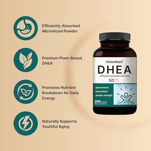 NatureBell DHEA 50mg para Hombres y Mujeres, 300 Cápsulas | Micronizado para Mejor Absorción | Fuente Vegetal | Apoya Energía, Metabolismo y - imagen 3