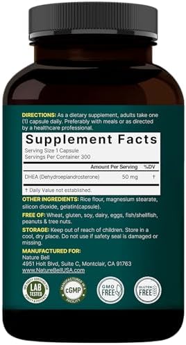 NatureBell DHEA 50mg para Hombres y Mujeres, 300 Cápsulas | Micronizado para Mejor Absorción | Fuente Vegetal | Apoya Energía, Metabolismo y - imagen 7