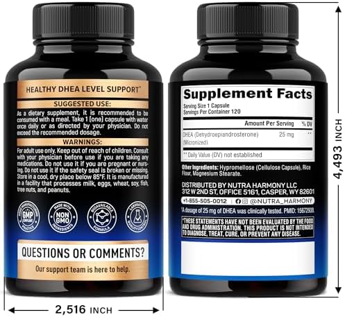 Suplemento DHEA 25mg Micronizado para Hombres y Mujeres - Apoyo a la Salud, Equilibrio Hormonal y Energía - 120 Cápsulas Veganas y NO GMO - imagen 2