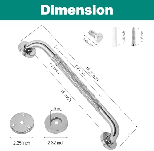 Juego de 2 barras de agarre de 16 pulgadas para bañeras y duchas, barras de seguridad para baño, soportan hasta 500 lbs, acero inoxidable, - imagen 2