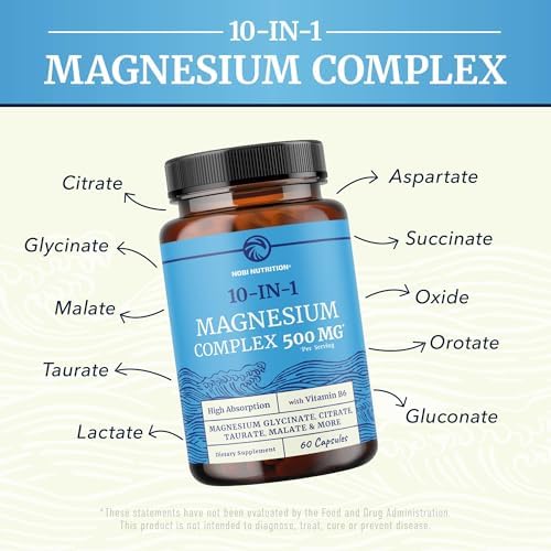 Suplemento Complejo de Magnesio 10 en 1 500MG | Citrato de Magnesio, Mag Glicinato, Malato y Más | Alta Absorción con Vitamina B6 | Soporte para - imagen 2