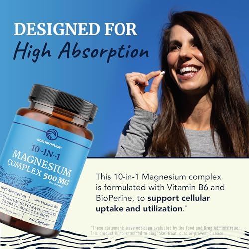 Suplemento Complejo de Magnesio 10 en 1 500MG | Citrato de Magnesio, Mag Glicinato, Malato y Más | Alta Absorción con Vitamina B6 | Soporte para - imagen 3