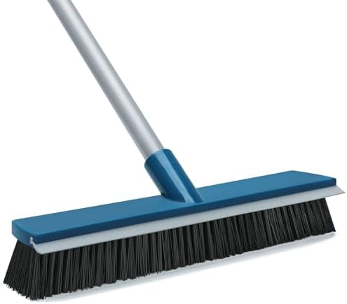 Escoba de 16 Pulgadas para Exterior con Raspador de Goma y Mango de 58, Escoba Comercial 2 en 1 con Cerdas Duras para Limpiar Patio, Garage y Concreto - imagen 1
