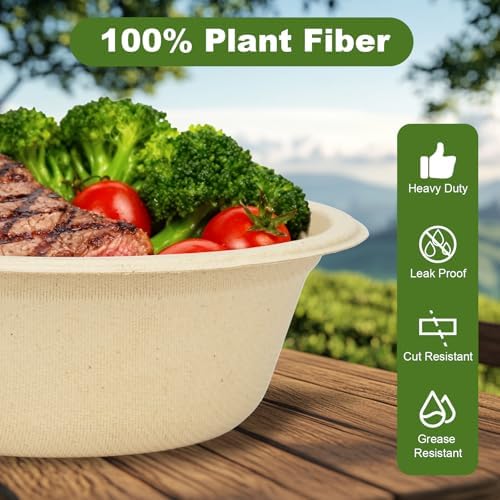 Neyimqr 125 Piezas de Tazones de Papel de 12 OZ, Tazones Desechables Compostables Naturales, Platos y Tazones Ecológicos para Comida Caliente o Fría - imagen 3