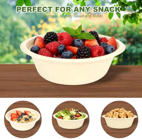 Neyimqr 125 Piezas de Tazones de Papel de 12 OZ, Tazones Desechables Compostables Naturales, Platos y Tazones Ecológicos para Comida Caliente o Fría - imagen 5