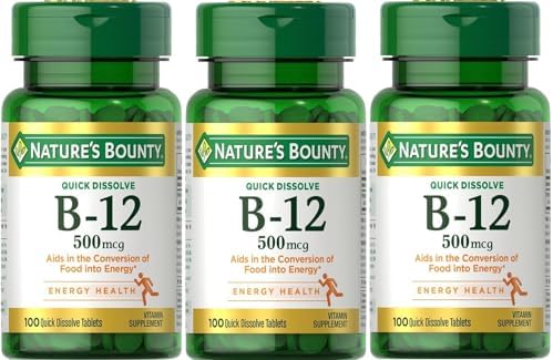 Tabletas de B-12 de Nature's Bounty, 500 mcg, 300 tabletas (3 frascos de 100 tabletas) - imagen 1