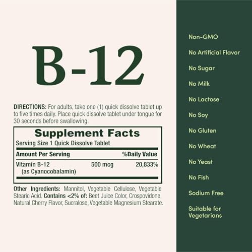 Tabletas de B-12 de Nature's Bounty, 500 mcg, 300 tabletas (3 frascos de 100 tabletas) - imagen 4