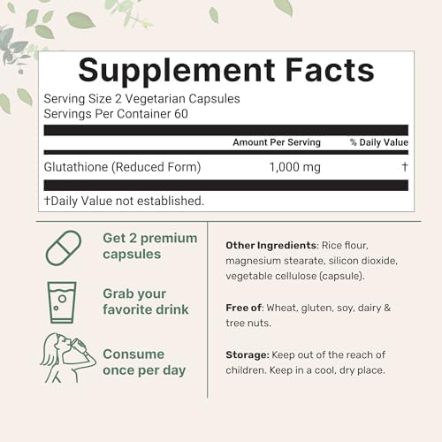 Micro Ingredients Glutatión 1,000mg, 120 Cápsulas Veganas | Suplemento Antioxidante Extra Fuerte para Salud Hepática e Inmunidad | Sin OGM, Sin - imagen 2