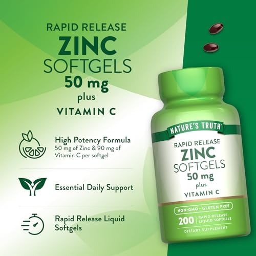 Suplemento de Zinc 50mg de Nature's Truth | con Vitamina C | 200 Cápsulas Blandas Líquidas | Sin OGM y Sin Gluten - imagen 5